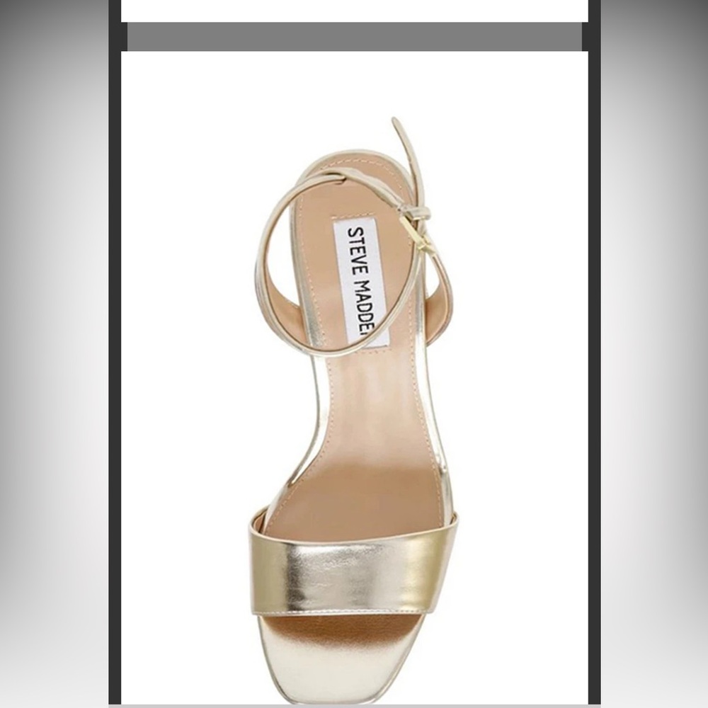 Gold Platform Ankle-Strap Sandal with Crystal Block Heel NWOT - Picture 7 of 9